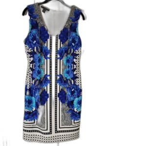 Sleeveless Floral and Geometric Print Dress Large